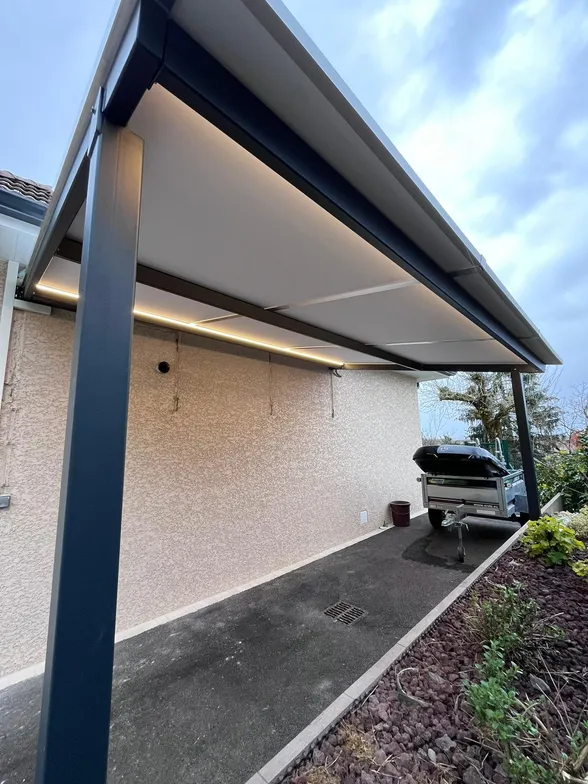 Abri de terrasse acier avec LED intégrées, Miribel